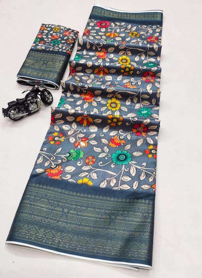 Pure Dola Silk Grey Festival Wear Batik Print Saree